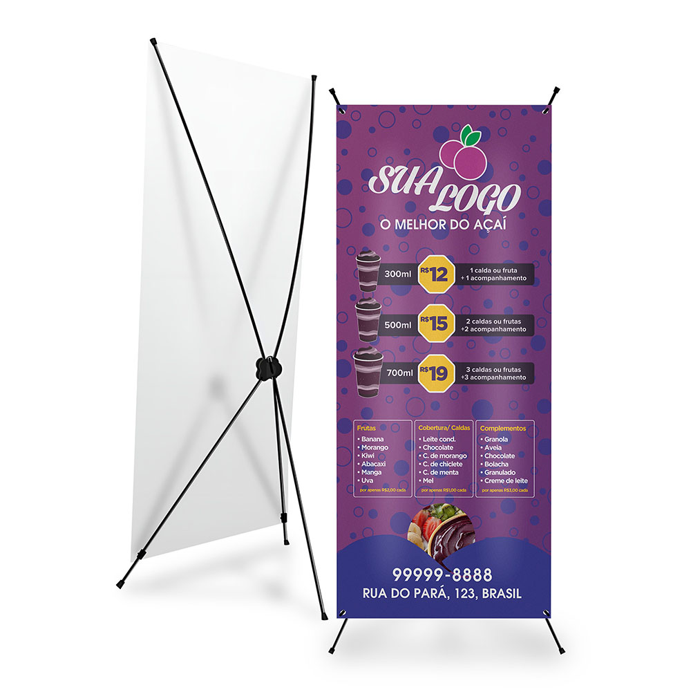 X Banner Suporte Indoor Kit Ou 60X160 Completo Bandeira – Lona Front Light 4X4 3 Un